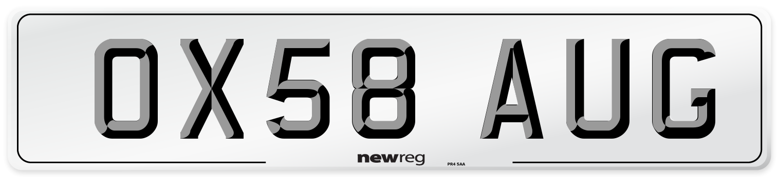 OX58 AUG Number Plate from New Reg